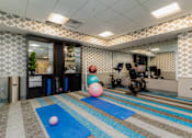 Thumbnail 25 of 33 - A room with exercise equipment and yoga mats.
