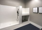 Thumbnail 10 of 31 - a white tiled bathroom with a shower and a sink