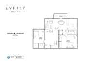Thumbnail 21 of 21 - A floor plan for a property named Everly in Roseland shows a 2 bedroom, 2 bathroom terrace layout.