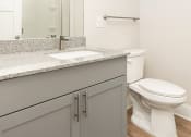 Thumbnail 53 of 60 - a bathroom with a toilet and a sink and a mirror