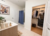 Thumbnail 10 of 41 - A bathroom with a sink and a closet.