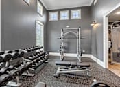 Thumbnail 13 of 53 - a gym with dumbbells and weights on the floor