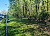 Thumbnail 28 of 30 - A park with a grassy area, trees, and a fence.