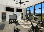 Thumbnail 24 of 94 - a home gym with exercise machines and a large window