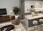 Thumbnail 17 of 28 - a kitchen with a center island and a sink in a living room