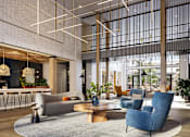 Thumbnail 7 of 28 - a rendering of a lobby with couches chairs and a table