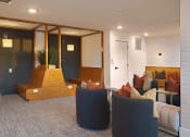 Thumbnail 10 of 40 - a living room with couches and chairs and a staircase