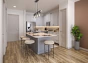 Thumbnail 10 of 16 - A modern kitchen with a bar area and a plant.