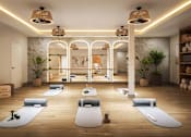 Thumbnail 5 of 16 - A yoga studio with mats and plants.