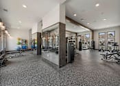 Thumbnail 42 of 71 - a gym with weights and cardio equipment in a building with windows