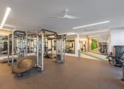 Thumbnail 24 of 38 - a gym with cardio equipment and weights in a building