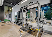 Thumbnail 21 of 31 - a gym with weights and cardio equipment at aria on the avenue apartments