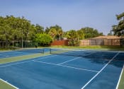 Thumbnail 24 of 34 - two tennis courts with trees in the background on a sunny day at L'Estancia, Florida, 34231