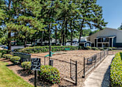 Thumbnail 30 of 35 - A dog park sign is displayed in front of a fenced area.