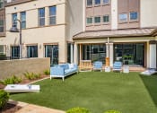 Thumbnail 31 of 35 - a yard with a couch and chairs in front of a building