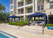 Thumbnail 26 of 35 - the preserve at ballantyne commons pool and patio with umbrellas and chairs