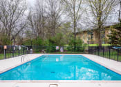 Thumbnail 20 of 25 - a swimming pool with a fence and trees in the background