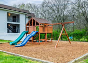 Thumbnail 19 of 25 - a swing set with a slide in a backyard