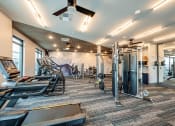 Thumbnail 13 of 47 - a gym with cardio machines and weights at the renaissance at port royal apartments