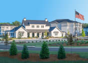 Thumbnail 3 of 54 - a rendering of a building with an flag in front of it