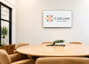 Thumbnail 3 of 35 - A conference room with a Caelian South Grove logo on the wall.