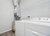 Thumbnail 14 of 35 - A white dryer and washer in a laundry room.