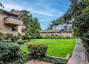 Thumbnail 46 of 48 - A residential area with apartment buildings and green lawns.