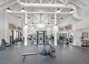 Thumbnail 11 of 54 - a large gym with weights machines and lights on the ceiling