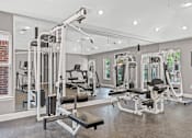 Thumbnail 20 of 29 - A gym with a variety of equipment including a leg press machine.