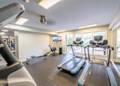 Thumbnail 41 of 48 - A gym with treadmills and elliptical machines.