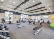 Thumbnail 7 of 22 - a gym with treadmills and other exercise equipment in a building with windows