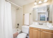 Thumbnail 27 of 38 - a bathroom with a tub sink and toilet and a mirror