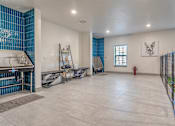 Thumbnail 26 of 29 - A room with a blue tiled wall and a fire hydrant.