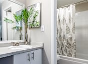 Thumbnail 15 of 32 - A bathroom with a sink, mirror, and a potted plant L'Estancia, Sarasota, FL, 34231