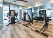 Thumbnail 13 of 35 - a gym with exercise machines and weights on a wooden floor
