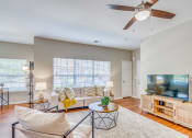 Thumbnail 3 of 29 - a living room with a couch and a tv
