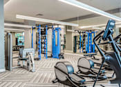 Thumbnail 13 of 18 - North Miami Beach, FL Luxury Apartments Near Sunny Isles Beach - Lazul - Fitness Center with Cardio Machines, Workout Benches, Free Weights, Strength Training Equipment, and Mirror Wall.