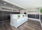 Thumbnail 7 of 54 - a locker room in a gym with white cabinets and a white counter with two plants