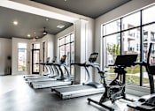 Thumbnail 12 of 53 - A gym with treadmills and exercise bikes.