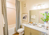 Thumbnail 15 of 40 - a bathroom with a shower toilet and sink and a mirror