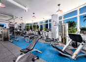Thumbnail 5 of 14 - an image of a gym with cardio equipment and a large window with a view of the city at Regatta at New River, Florida, 33301