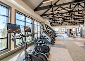 Thumbnail 36 of 43 - A gym with treadmills and exercise bikes.