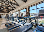 Thumbnail 39 of 43 - A gym with treadmills and exercise bikes.