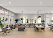Thumbnail 11 of 35 - a living room with a table and chairs and a pool table