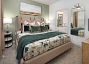 Thumbnail 27 of 50 - a bedroom with a large bed and a mirror