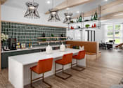 Thumbnail 4 of 50 - a large kitchen with a white counter top and chairs