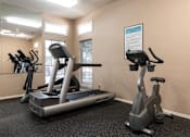 Thumbnail 10 of 22 - A gym with a treadmill and a stationary bike.