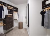 Thumbnail 25 of 44 - a walk in closet in a home with white walls and a gray carpet
