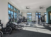 Thumbnail 13 of 31 - a gym with cardio equipment and windows in a building