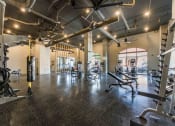 Thumbnail 15 of 28 - a gym with weights and cardio equipment on the floor and a glass door